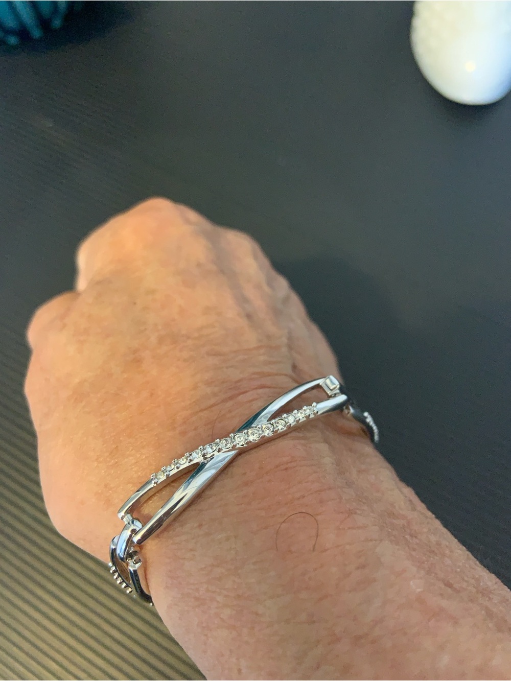 Swarovski Crystal Accent Crossover Bracelet - Silver